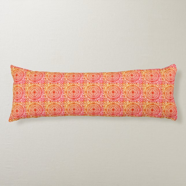 Boho Red Orange Mandala Pattern Body Pillow (Front)