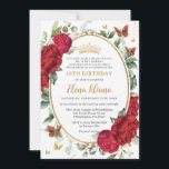 Boho Red Peonies Floral Butterflies 18th Birthday  Invitation<br><div class="desc">Personalize this boho chic red floral 18th birthday / Debutante Ball invitation easily and quickly. Simply click the customize it further button to edit the texts, change fonts and fonts colours. Featuring exquisite watercolor red peony flowers, butterflies and a gold trimmed oval space to put all your important celebration details....</div>