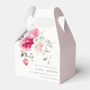 Boho Red Pink Rose Flowers Watercolor Wedding Favor Box