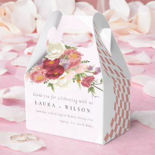 Boho Red Pink white Rose Flowers modern Favor Box