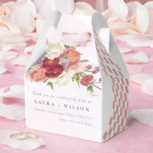 Boho Red Pink white Rose Flowers modern Favor Box (Wedding)