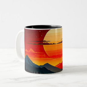BOHO RED SUNSET Design Two-Tone Coffee Mug