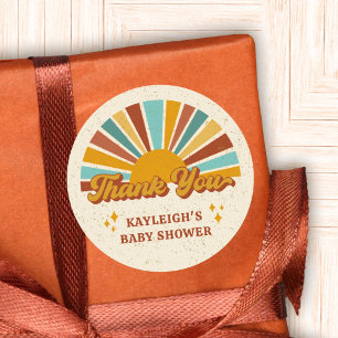 Boho Retro Baby Shower Thank You Name Classic Round Sticker