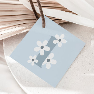 Boho Retro Blue Daisy 1st Groovy Birthday  Favour Tags