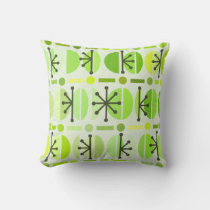 Boho Retro Bowls Lines Chartreuse Throw Pillow