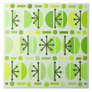 Boho Retro Bowls Lines Chartreuse Tile