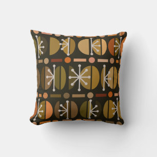 Boho Retro Bowls Lines Dark Earth Tones Throw Pillow