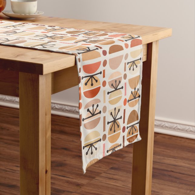 Boho Retro Bowls Lines Earth Tones Short Table Runner (In Situ)