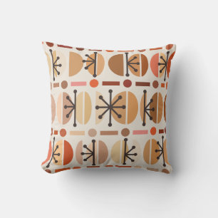 Boho Retro Bowls Lines Earth Tones Throw Pillow