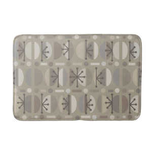 Boho Retro Bowls Lines Taupe Bath Mat
