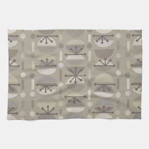 Boho Retro Bowls Lines Taupe Kitchen Towel