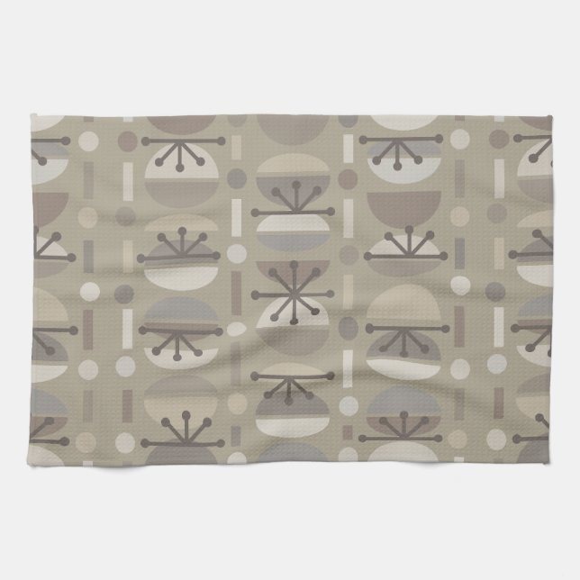 Boho Retro Bowls Lines Taupe Kitchen Towel (Horizontal)