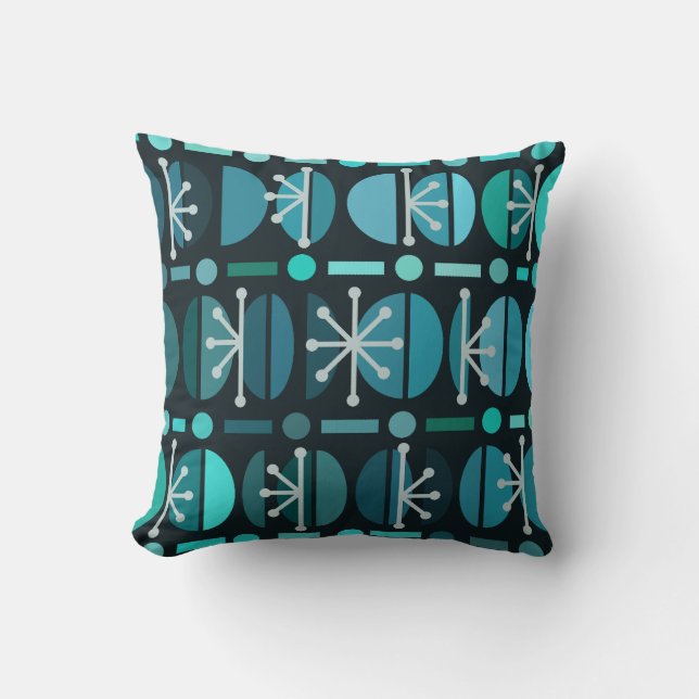Boho Retro Bowls Lines Teal Throw Pillow (Front)