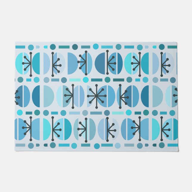 Boho Retro Bowls Lines Turquoise Doormat (Front)