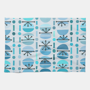 Boho Retro Bowls Lines Turquoise Kitchen Towel