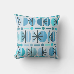 Boho Retro Bowls Lines Turquoise Throw Pillow