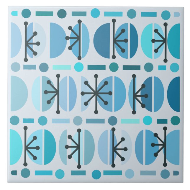 Boho Retro Bowls Lines Turquoise Tile (Front)