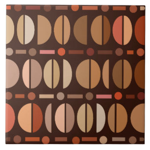 Boho Retro Bowls Pattern Dark Earth Tones Tile
