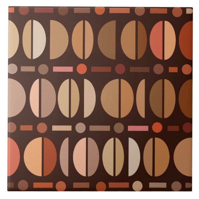 Boho Retro Bowls Pattern Dark Earth Tones Tile (Front)