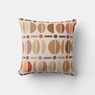 Boho Retro Bowls Pattern Light Earth Tones Throw Pillow