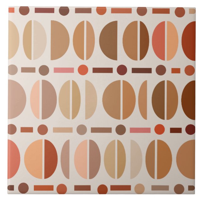 Boho Retro Bowls Pattern Light Earth Tones Tile (Front)