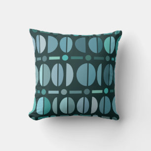 Boho Retro Bowls Pattern Teal Throw Pillow