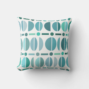 Boho Retro Bowls Pattern Turquoise Throw Pillow