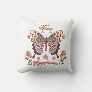 Boho Retro Butterfly Wings Throw Pillow
