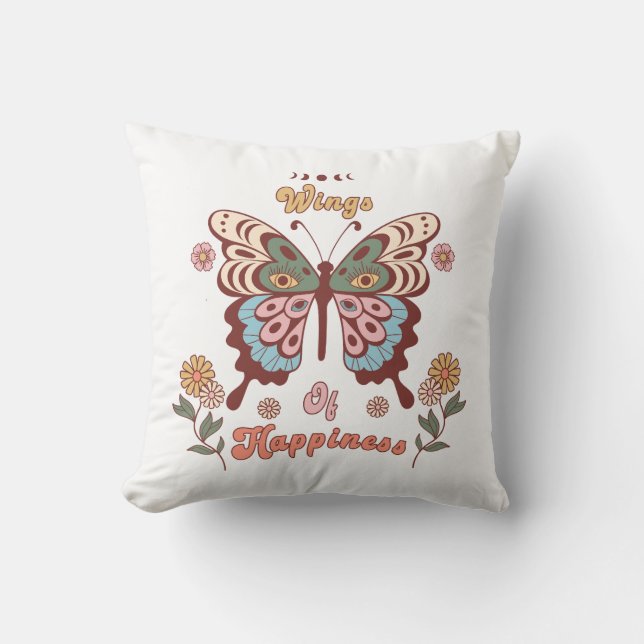 Boho Retro Butterfly Wings Throw Pillow (Front)