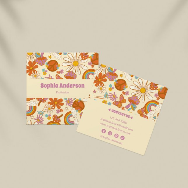 Boho Retro Carte de visite avec Pastel les années  (Créateur téléchargé)
