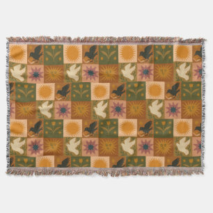 Boho Retro Celestial Sun Moon  Throw Blanket