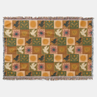 Boho Retro Celestial Sun Moon  Throw Blanket