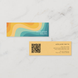 Boho Retro Classic Colour Wave QR Code Mini Business Card