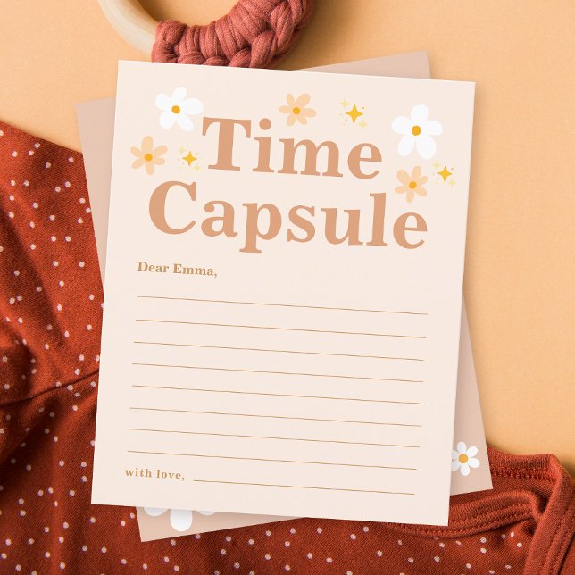 Boho Retro Daisy 1st Birthday Time Capsule card (Creator Uploaded)