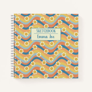 Boho Retro Daisy Flowers Personalized Sketchbook Notebook