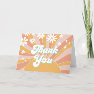 Boho Retro Daisy Sunshine Floral Thank You Card