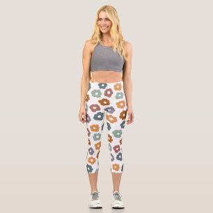 Boho Retro Earthy Florals and Botanical Charm Capri Leggings