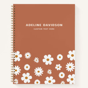Boho Retro Floral Daisy Name Notebook