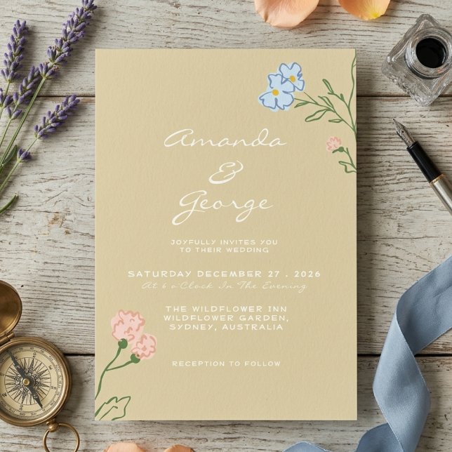 Boho Retro Floral Groovy Bold Classic Wedding  Invitation (Creator Uploaded)