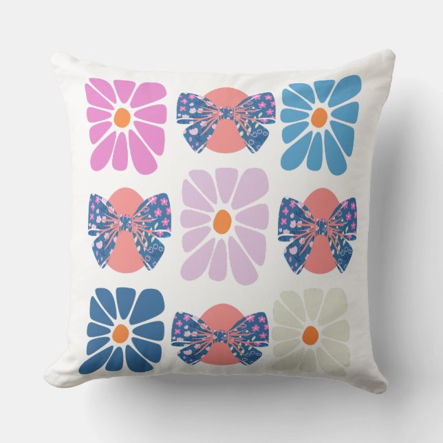 Boho retro floral simple easter throw pillow (Front)