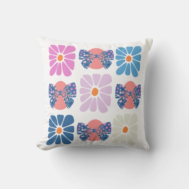 Boho retro floral simple spring easter throw pillow (Front)