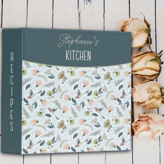 Boho Retro Flower And Birds Pattern Name Recipe Binder (Creator Uploaded)