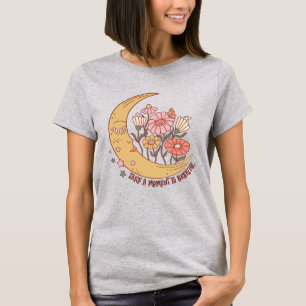 Boho Retro Flowers Moon Summer Vibe Take A Moment T-Shirt
