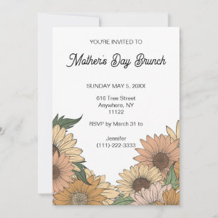 Boho Retro Flowers Mother's Day Brunch Invitation
