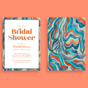 Boho Retro Green Typography Wavy Bridal Shower Invitation