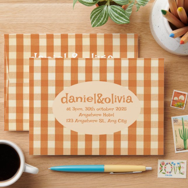 Boho Retro Groovy Colourful Wavy Wedding Envelope (Desk)