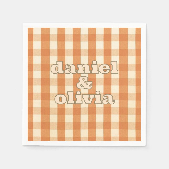 Boho Retro Groovy Colourful Wavy Wedding Napkin (Front)