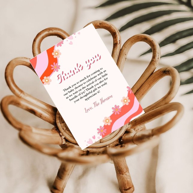 Boho Retro Groovy Daisy baby shower thank you card (Creator Uploaded)