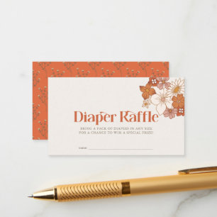 Boho Retro Groovy Floral Girl Diaper Raffle Ticket Enclosure Card