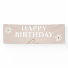 Boho Retro Light Brown Daisy Floral Happy Birthday